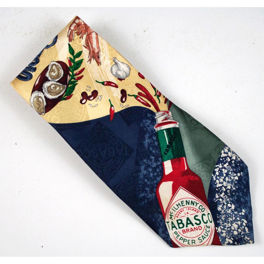 Tabasco Brand Pepper Sauce Red Peppers Oysters Shrimp Crabs 100%‎ Silk Neck Tie